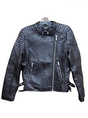 Mango brown moto jacket XS brown pebble finish faux leather Bikercore womens